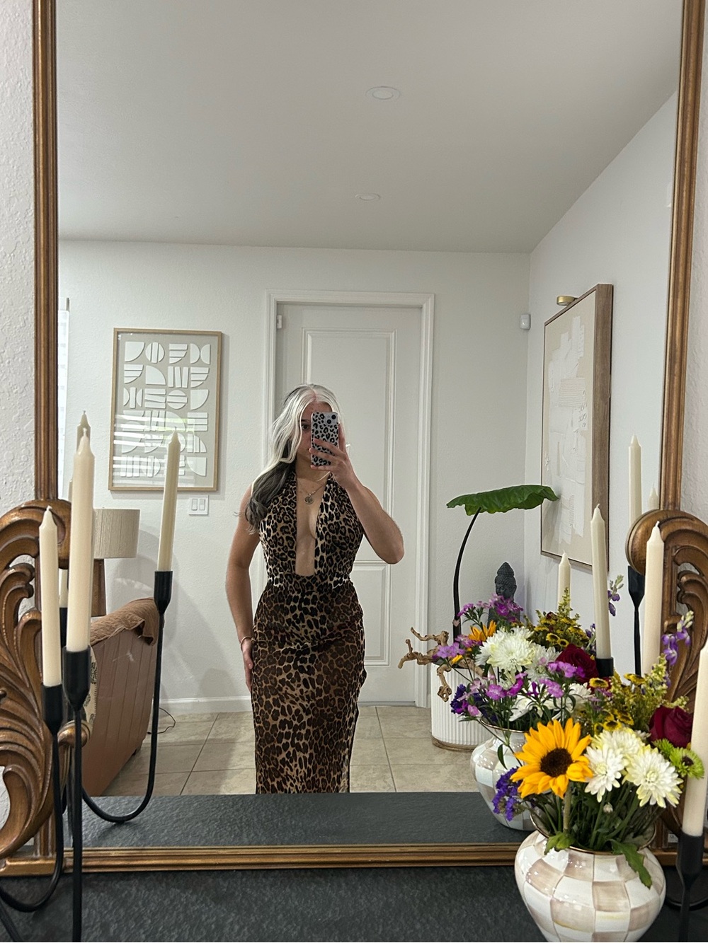 Fashion Nova Leopard Print Halter Mirror Dress - Brown/Black